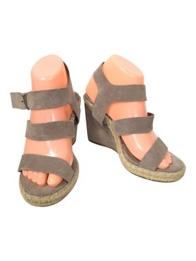 Vince Camuto Suede Espadrille Wedge Sandals Taupe Triple Strap Size 6.5